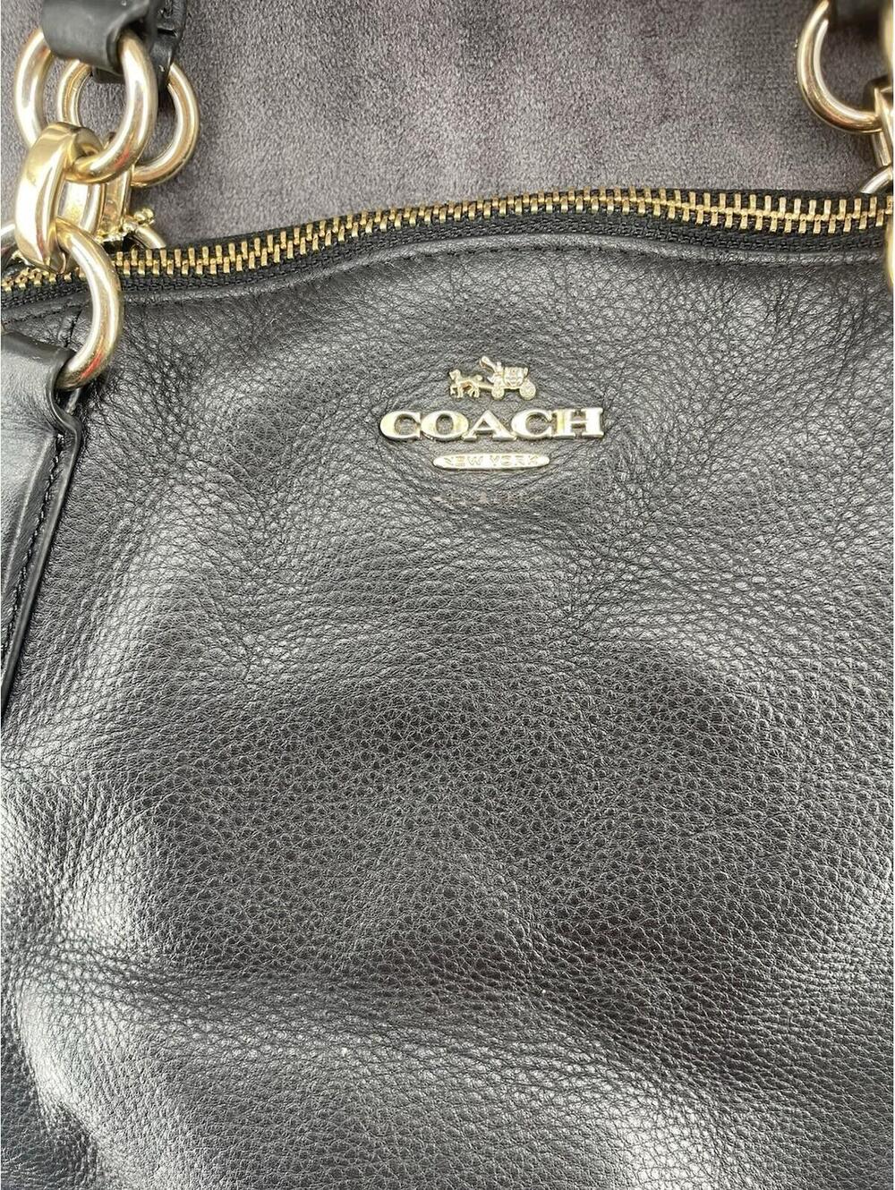 Coach Kelsey Black Pebbled Leather Crossbody Satchel Tote Bag Shoulder Purse - Picture 3 of 13